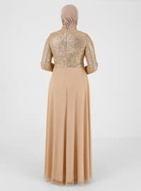 Gold - Fully Lined - Crew neck - Modest Plus Size Evening Dress