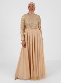 Gold - Fully Lined - Crew neck - Modest Plus Size Evening Dress