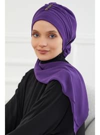 Chiffon Ready-Made Turban With Colorful Stone Accessories,Purple,Ht 51 Instant Scarf