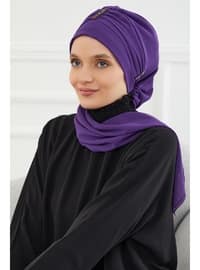 Chiffon Ready-Made Turban With Colorful Stone Accessories,Purple,Ht 51 Instant Scarf