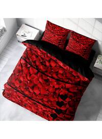 Red - - Cotton - Duvet Set: 2 Pillowcases & 1 Duvet Cover