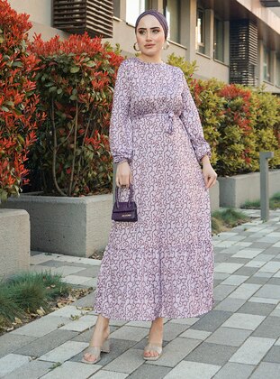 Lilac - Multi - Crew neck - Unlined - Cotton - Modest Dress - Topless