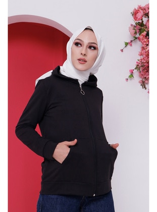 Mini Hooded Hijab Cardigan Black