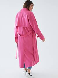 Pink - Fully Lined - Shawl Collar - Cotton - Viscose - Trench Coat