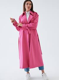 Pink - Fully Lined - Shawl Collar - Cotton - Viscose - Trench Coat