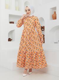Orange - Multi - Unlined - Cotton - Modest Dress