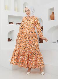 Orange - Multi - Unlined - Cotton - Modest Dress