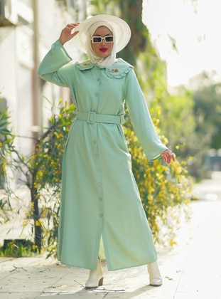 Green Almond - Point Collar - Cotton - Modest Dress - Por La Cara