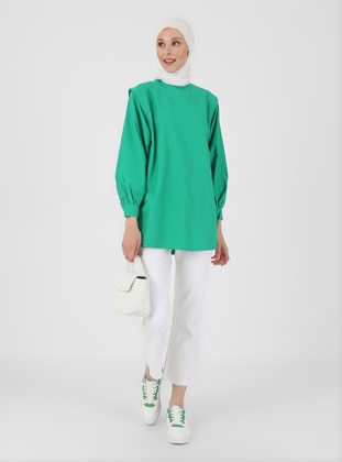 Oversized Poplin Tunic With Shoulder Detail Forest Green