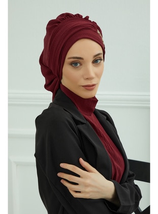 Aerobin Fabric Instant Turban With Accessories,Burgundy,Ht 93 Instant Scarf