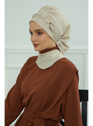 Aerobin Fabric Instant Hijab With Accessories,Beige,Ht 94 Instant Scarf