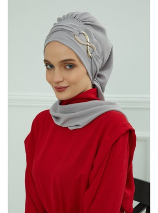 Aerobin Fabric Instant Turban With Accessories,Gray,Ht 94 Instant Scarf
