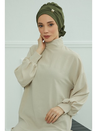 Aerobin Fabric Instant Turban With Accessories,Khaki Green,Ht 95 Instant Scarf