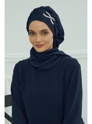 Aerobin Fabric Instant Turban With Accessories,Navy Blue,Ht 94 Instant Scarf
