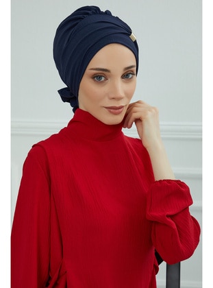 Aerobin Fabric Instant Turban With Accessories,Navy Blue,Ht 95 Instant Scarf