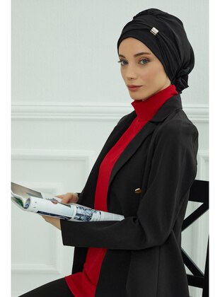Aerobin Fabric Instant Turban With Accessories,Black,Ht 95 Instant Scarf