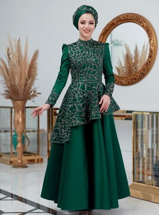 Emerald - Fully Lined - Crew neck - Modest Evening Dress - Aslan Polat