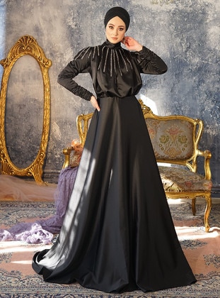 Swan Hijab Evening Dress Black
