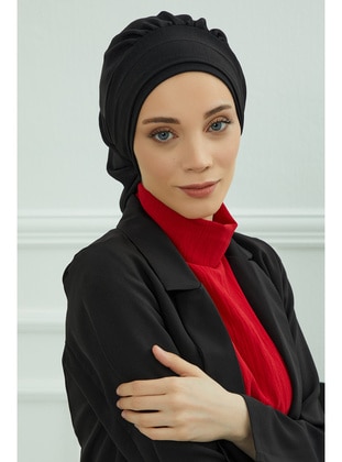 Pleated Aerobin Instant Hijab,Black,Ht 91 Instant Scarf