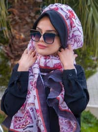 Black - Printed - Cotton - - Instant Scarf