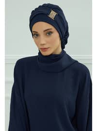 Aerobin Fabric Instant Turban With Gold Color Accessories,Navy Blue,Ht 11A Instant Scarf