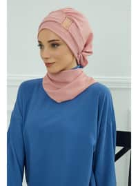 Aerobin Fabric Instant Turban With Gold Color Accessories,Pink,Ht 11A Instant Scarf