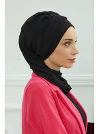 Aerobin Fabric Instant Turban With Gold Color Accessories,Black,Ht 11A Instant Scarf
