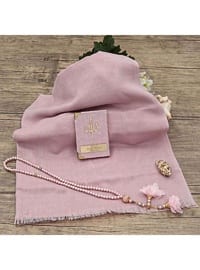Gift Velvet Yasin (Bag Size), Shawl, Pearl Rosary Tasbih, Kraft Acetate In A Box (20×10) Set-Pink