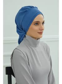 Pleated Aerobin Instant Hijab,Blue,Ht 91 Instant Scarf