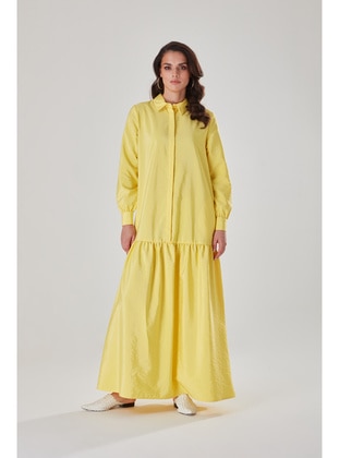 Yellow - Cuban Collar - Modest Dress - MIZALLE