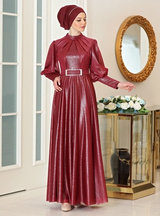 Maroon - Fully Lined - Modest Evening Dress - Ahunisa