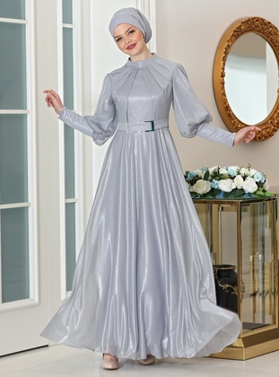 Gray - Fully Lined - Modest Evening Dress - Ahunisa