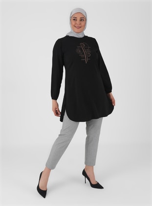 Silvery Tunic With Side Slits Black