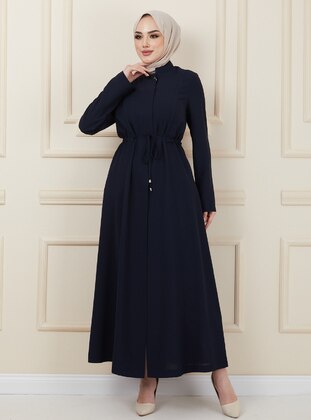 Navy Blue - Unlined - Crew neck - Trench Coat - Olcay