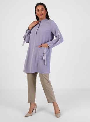 Lilac - Button Collar - Plus Size Tunic - Alia