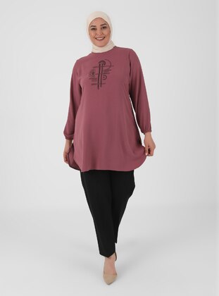 Dusty Rose - Crew neck - Plus Size Tunic - GELİNCE