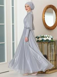 Gray - Fully Lined - Modest Evening Dress