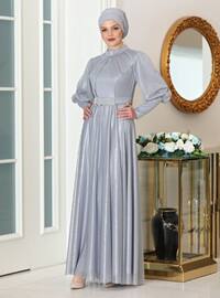 Gray - Fully Lined - Modest Evening Dress