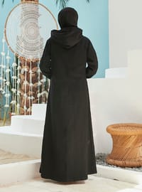 Hooded Denim Abaya Black