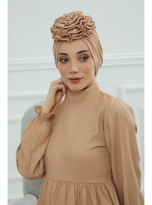 Combed Cotton Cotton Undercap With Roses,Coffee Color With Milk,B 21 Instant Scarf