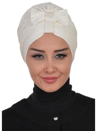 Undercap With Front Bow,Cream-Beige,B 7 Instant Scarf