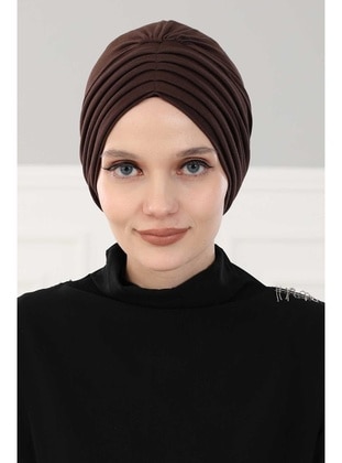 Pleated Combed Cotton Undercap,Coffee Color,B 13 Instant Scarf