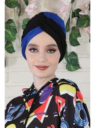 Hijab Undercap Two Colors,Black Sax,B 9A Instant Scarf