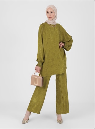 Olive Green - Unlined - Crew neck - Suit - Refka