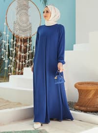 Modest Dress With Elastic Sleeves Sax Blue