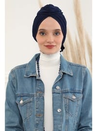 Shirred Combed Cotton Cotton Undercap,Navy Blue,B 1 Instant Scarf
