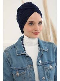 Shirred Combed Cotton Cotton Undercap,Navy Blue,B 1 Instant Scarf