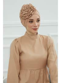 Combed Cotton Cotton Undercap With Roses,Coffee Color With Milk,B 21 Instant Scarf