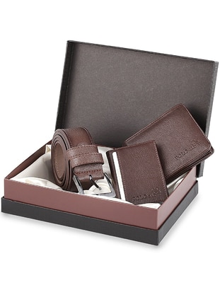 In A Box Classic Men'S Wallet Belt Card Holder Set - Brown - Polo Air