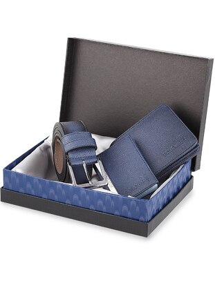 Classic Men's Wallet Belt Card Holder Set Navy Blue